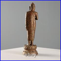Statue de Bouddha Ancienne Bronze Laqué Thaïlande XIXe Siècle Originale