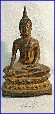 Statue de bouddha en bronze XIX eme siècle geste mudra vers la terre 19 em ASIE