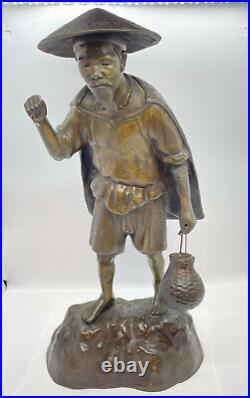 Statue en bronze le pêcheur Chinois XIXè siècle