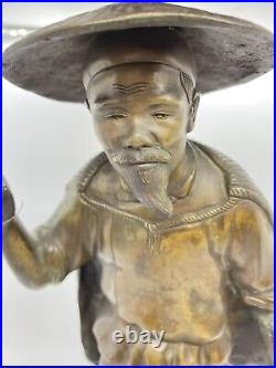 Statue en bronze le pêcheur Chinois XIXè siècle