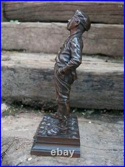 Statue le Siffleur bronze ancienne, Sculpture enfant fin XIXe siècle HERTZBER
