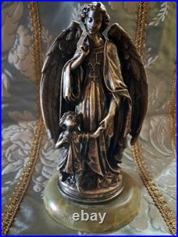Statue religieuse, Archange Raphaël et Tobie enfant. XIX ème siècle