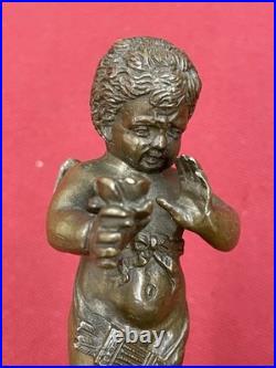 Statuette Bronze Chérubin Ange Ailé Angelot Socle Marbre XIXe Siècle Rare