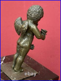 Statuette Bronze Chérubin Ange Ailé Angelot Socle Marbre XIXe Siècle Rare