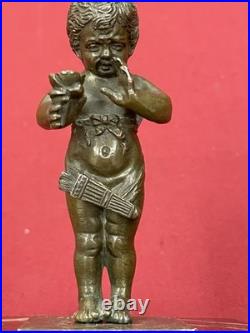 Statuette Bronze Chérubin Ange Ailé Angelot Socle Marbre XIXe Siècle Rare