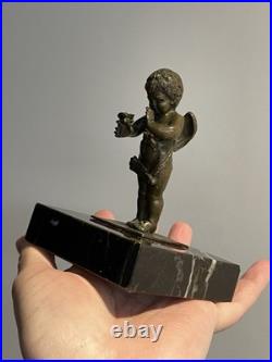 Statuette Bronze Chérubin Ange Ailé Angelot Socle Marbre XIXe Siècle Rare