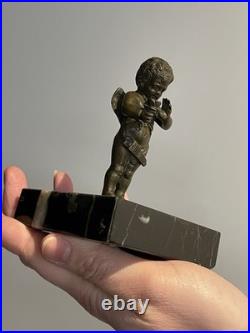Statuette Bronze Chérubin Ange Ailé Angelot Socle Marbre XIXe Siècle Rare