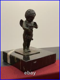 Statuette Bronze Chérubin Ange Ailé Angelot Socle Marbre XIXe Siècle Rare