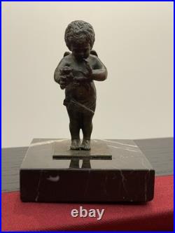Statuette Bronze Chérubin Ange Ailé Angelot Socle Marbre XIXe Siècle Rare