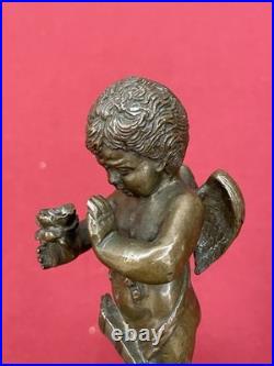 Statuette Bronze Chérubin Ange Ailé Angelot Socle Marbre XIXe Siècle Rare