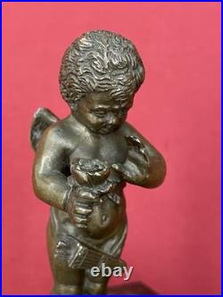 Statuette Bronze Chérubin Ange Ailé Angelot Socle Marbre XIXe Siècle Rare