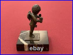 Statuette Bronze Chérubin Ange Ailé Angelot Socle Marbre XIXe Siècle Rare