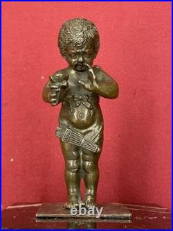 Statuette Bronze Chérubin Ange Ailé Angelot Socle Marbre XIXe Siècle Rare