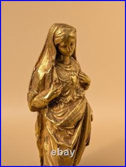Statuette Vierge au Cour Immaculé Bronze doré XIXe siècle 11,5 cm
