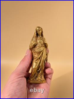 Statuette Vierge au Cour Immaculé Bronze doré XIXe siècle 11,5 cm