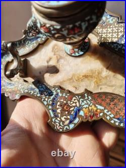 Superbe Encrier Porte Plume En Bronze Cloisonné Et Onyx, XIX ème Siècle