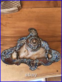 Superbe Encrier Porte Plume En Bronze Cloisonné Et Onyx, XIX ème Siècle
