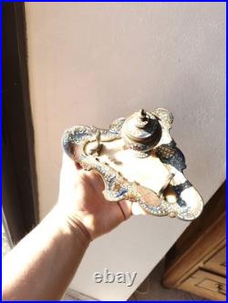 Superbe Encrier Porte Plume En Bronze Cloisonné Et Onyx, XIX ème Siècle