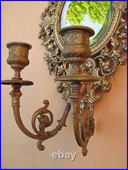 Superbe ancien petit miroir mural en bronze XIXe siècle