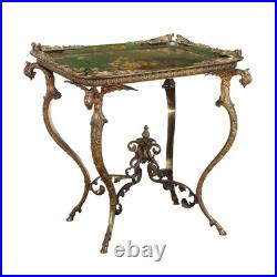 Table Basse Victorienne Ancienne Bronze Papier Maché XIXe Siècle Originale