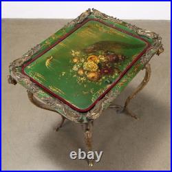Table Basse Victorienne Ancienne Bronze Papier Maché XIXe Siècle Originale