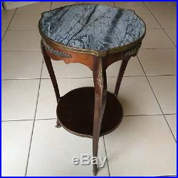 Table guéridon XIX siècle style louis xv en bois massif marbre laiton et bronze