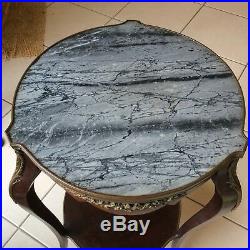 Table guéridon XIX siècle style louis xv en bois massif marbre laiton et bronze