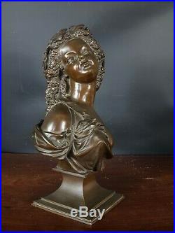 Très beau Buste jeune femme Romantique Bronze patiné XIX° siècle