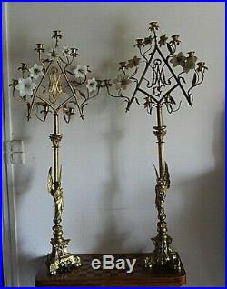 Trés grande paire de rampes d' autel Mariales bronze doré a l'or XIXe Siècle