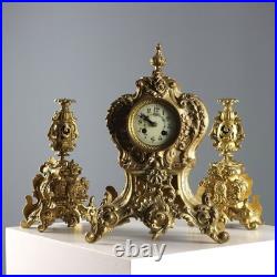 Triptyque Horloge Ancien Bronze Doré France XIXe-XXe Siècle Original