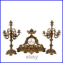 Triptyque d'Horloge Ancien en Bronze France XIXe Siècle Triptyque d'Horloge Ancien en Bronze France XIXe Siècle