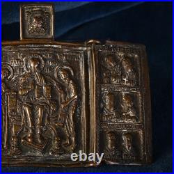 Triptyque en Bronze Orthodoxe Russe Icône de Voyage Fin XIXe Siècle