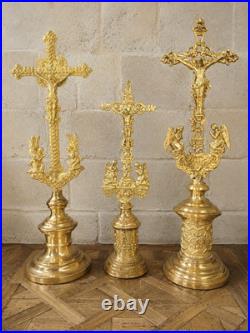 Trois Croix d'Autel en Bronze Doré, époque XIXe Siècle