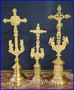Trois Croix d'Autel en Bronze Doré, époque XIXe Siècle