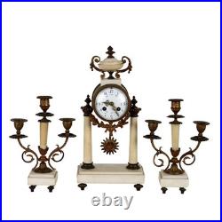 Tryptique Ancien Horloge en Bronze Marbre Blanc France XIXe Siècle Tryptique Ancien Horloge en Bronze Marbre Blanc France XIXe Siècle