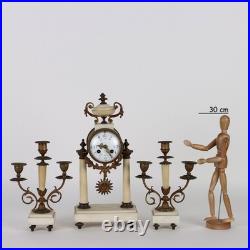 Tryptique Ancien Horloge en Bronze Marbre Blanc France XIXe Siècle Tryptique Ancien Horloge en Bronze Marbre Blanc France XIXe Siècle