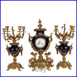 Tryptique Horloge Ancien Bronze Porcelain Décorations XIXe Siècle Original