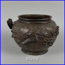 Vase Antique Sculpture En Bronze Relief Dragon Ryu Meiji Japon XIXe Siècle