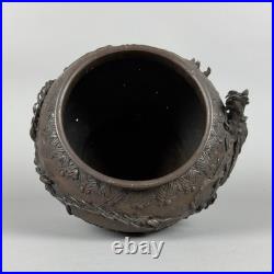 Vase Antique Sculpture En Bronze Relief Dragon Ryu Meiji Japon XIXe Siècle