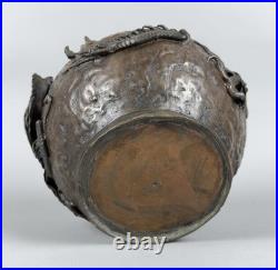 Vase Antique Sculpture En Bronze Relief Dragon Ryu Meiji Japon XIXe Siècle
