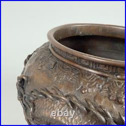 Vase Antique Sculpture En Bronze Relief Dragon Ryu Meiji Japon XIXe Siècle