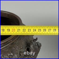 Vase Antique Sculpture En Bronze Relief Dragon Ryu Meiji Japon XIXe Siècle