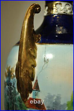 Vase amphore ancien 19 siècle XIX décor fond bleu gout Sèvres monture bronze