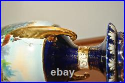 Vase amphore ancien 19 siècle XIX décor fond bleu gout Sèvres monture bronze