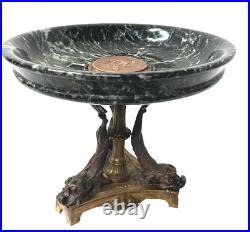 Vide poche en bronze et marbre vert de mer. XIX siècle