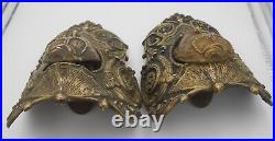 XIX Siecle 2 Mascarons Valets Coins Recuperes Boules De Billard En Bronze P55