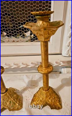 XIX Siecle Paire De Bougeoir En Bronze Dore Decor Feuilles De Vigne H 30 CM
