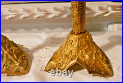 XIX Siecle Paire De Bougeoir En Bronze Dore Decor Feuilles De Vigne H 30 CM