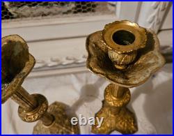 XIX Siecle Paire De Bougeoir En Bronze Dore Decor Feuilles De Vigne H 30 CM