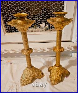 XIX Siecle Paire De Bougeoir En Bronze Dore Decor Feuilles De Vigne H 30 CM